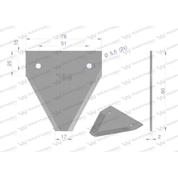 Nóż żniwny 80x76x2mm otwór 5.5 zastosowanie S80/2 Osa WARYŃSKI-38481
