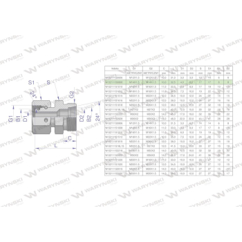 Złączka hydrauliczna metryczna AB  A-M14x1.5 08L / B-M14x1.5 08L Waryński-38580