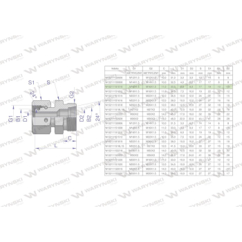 Złączka hydrauliczna metryczna AB  A-M16x1.5 10L / B-M16x1.5 10L Waryński-38584