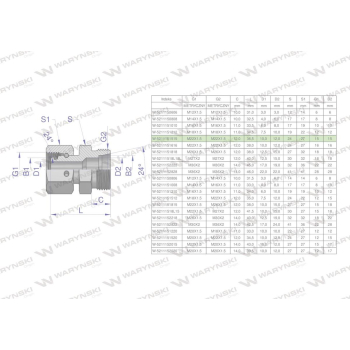 Złączka hydrauliczna metryczna AB  A-M22x1.5 15L / B-M22x1.5 15L Waryński-38592
