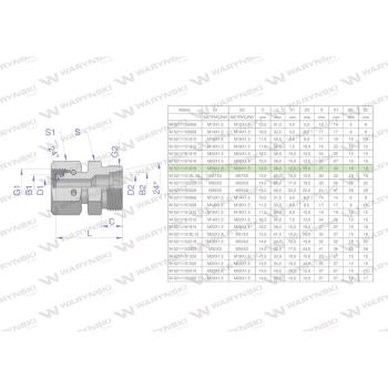Złączka hydrauliczna metryczna AB  A-M26x1.5 18L / B-M26x1.5 18L Waryński-38600