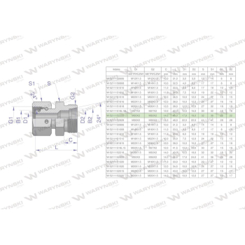Złączka hydrauliczna metryczna AB (XKOR) A-M30x2 22L / B-M30x2 22L Waryński-38608