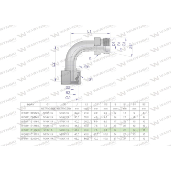 Kolanko hydrauliczne metryczne redukcyjne łukowe AB  A-M22x1.5 15L / B-M18x1.5 12L Waryński-38612