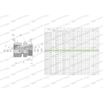 Złączka hydrauliczna metryczna AB (XKOR) A-M36x2 28L / B-M36x2 28L Waryński-38616