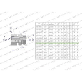 Złączka hydrauliczna metryczna AB  A-M14x1.5 08L / B-M16x1.5 10L Waryński-38624