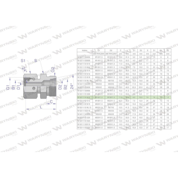 Złączka hydrauliczna metryczna AB  A-M16x1.5 10L / B-M18x1.5 12L Waryński-38628