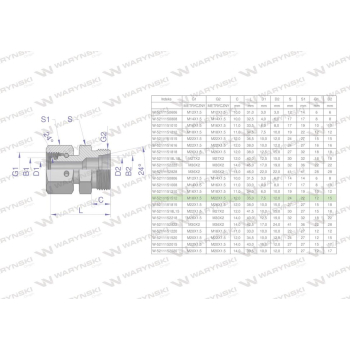 Złączka hydrauliczna metryczna AB  A-M18x1.5 12L / B-M22x1.5 15L Waryński-38632