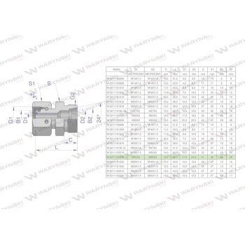 Złączka hydrauliczna metryczna AB (XKOR) A-M30x2 22L  / B-M36x2 28L Waryński-38648
