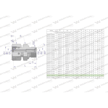 Złączka hydrauliczna metryczna AB  A-M22x1.5 15L / B-M20x1.5  Waryński-38660
