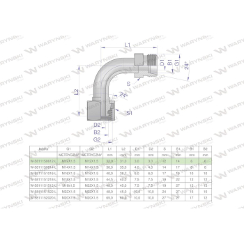 Kolanko hydrauliczne metryczne łukowe AB M12x1.5 06L  Waryński-38688