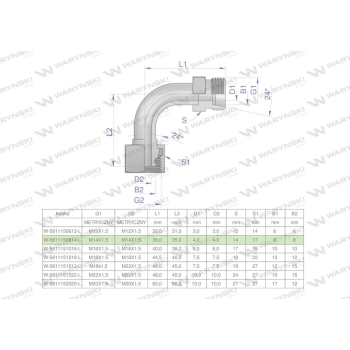 Kolanko hydrauliczne metryczne łukowe AB M14x1.5 08L  Waryński-38692