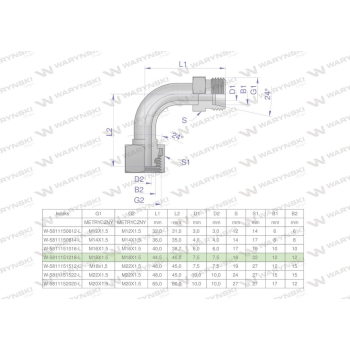 Kolanko hydrauliczne metryczne łukowe AB M18x1.5 12L  Waryński-38700