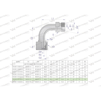 Kolanko hydrauliczne metryczne łukowe AB M22x1.5 15L  Waryński-38708