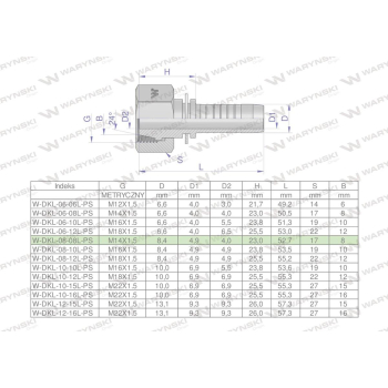 Zakucie hydrauliczne DKL DN08 08L M14x1.5 PREMIUM Waryński-38728