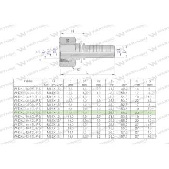 Zakucie hydrauliczne DKL DN08 12L M18x1.5 PREMIUM Waryński-38736