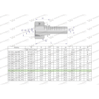 Zakucie hydrauliczne DKL DN10 12L M18x1.5 PREMIUM Waryński-38744