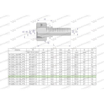 Zakucie hydrauliczne DKL DN10 15L M22x1.5 PREMIUM Waryński-38748