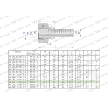Zakucie hydrauliczne DKL DN10 16L M22x1.5 PREMIUM Waryński-38752
