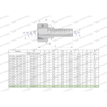 Zakucie hydrauliczne DKL DN13 16L M22x1.5 PREMIUM Waryński-38760