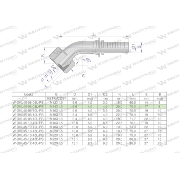 Zakucie hydrauliczne DKL45 DN06 08L M14x1.5 PREMIUM Waryński-38768