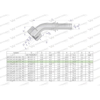 Zakucie hydrauliczne DKL45 DN06 10L M16x1.5 PREMIUM Waryński-38772