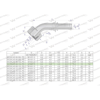 Zakucie hydrauliczne DKL45 DN08 10L M16x1.5 PREMIUM Waryński-38776