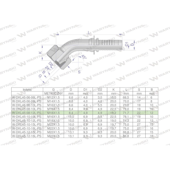 Zakucie hydrauliczne DKL45 DN08 12L M18x1.5 PREMIUM Waryński-38780