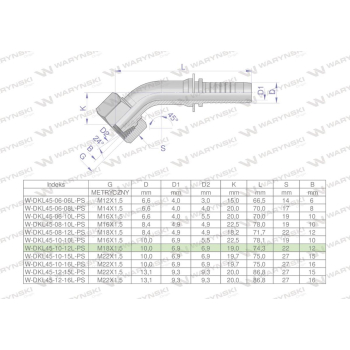 Zakucie hydrauliczne DKL45 DN10 12L M18x1.5 PREMIUM Waryński-38788