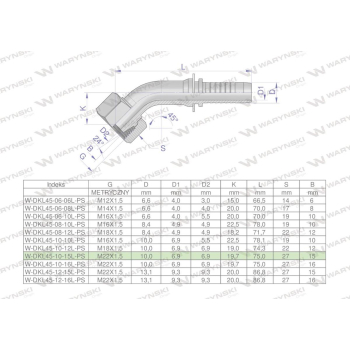 Zakucie hydrauliczne DKL45 DN10 15L M22x1.5 PREMIUM Waryński-38792