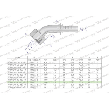 Zakucie hydrauliczne DKL45 DN10 16L M22x1.5 PREMIUM Waryński-38796