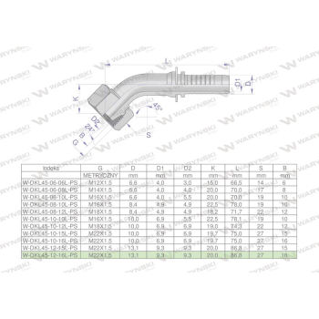 Zakucie hydrauliczne DKL45 DN13 16L M22x1.5 PREMIUM Waryński-38804