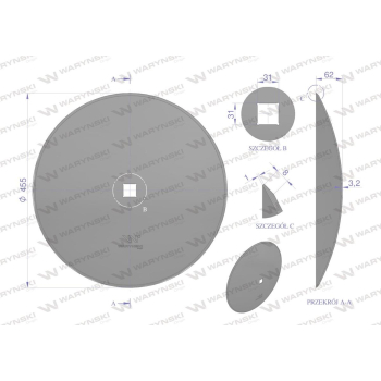 Talerz gładki fi 460 otwór 30x30 stal borowa WARYŃSKI R 1279201030 1201030040-39034