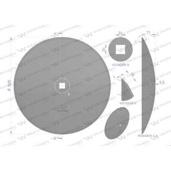 Talerz gładki fi 510 otwór 30x30 stal borowa WARYŃSKI R 1279621010 1240040020-39042