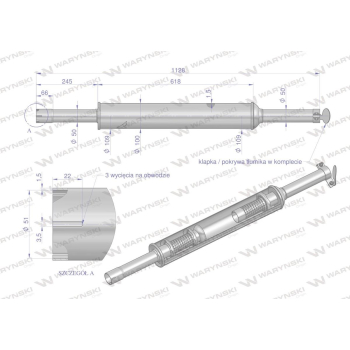 Tłumik 1128mm 3029104M1 4.8kg MF3 C-3603P (prosty) INOX WARYŃSKI-39279
