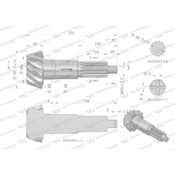 Wałek atakujący z kołem talerzowym C-385 śruby M12 80170989 WARYŃSKI-39497