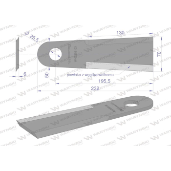 Nóż przystawki do kukurydzy napawany 232x70-51x6 otwór 25.5mm zastosowanie Capello WARYŃSKI-39558