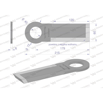 Nóż krótki przystawki do kukurydzy napawany 215x60x6 otwór 40mm zastosowanie Olimac Drago WARYŃSKI-39566