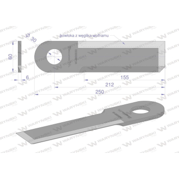 Nóż przystawki do kukurydzy napawany 250x60x6 otwór 30mm zastosowanie Claas Conspeed 9942330 WARYŃSKI-39571