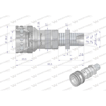 Szybkozłącze hydrauliczne gniazdo long M18x1.5 gwint zewnętrzny EURO (9100818GL) (ISO 7241-A) Waryński  (opakowanie 