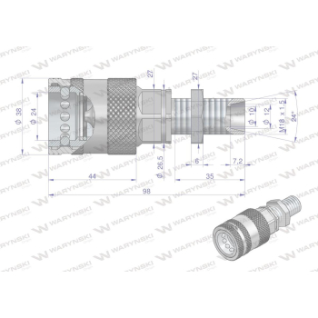 Szybkozłącze hydrauliczne gniazdo long M18x1.5 gwint zewnętrzny EURO PUSH-PULL (9100818GL) (ISO 7241-A) Waryński  (o