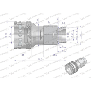 Szybkozłącze hydrauliczne gniazdo M22x1.5 gwint zewnętrzny EURO (9100822G) (ISO 7241-A) Waryński  (opakowanie 10szt)
