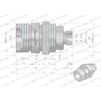 Zawór gniazdo (Bizon) M18x1.5 skręcane (ZSR6160101) Waryński  (opakowanie 10szt)-39775