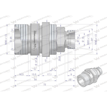 Zawór gniazdo M22x1.5 skręcane (50490020) Waryński  (opakowanie 10szt)-39779