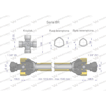 Wał przegubowo-teleskopowy 1010-1540mm 1240Nm Z21 CE 2020 seria 8R Waryński-39785