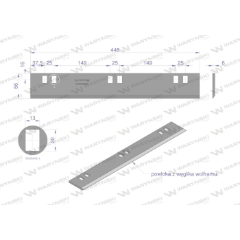 Nóż walca zrywacza napawany 448x66x6 otwory 6x20mm zastosowanie New Holland Laverda WARYŃSKI-39788