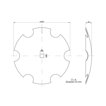 Talerz uzębiony fi 460 otwór 30x30 stal borowa Talerzówka-4054