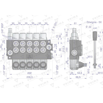 Rozdzielacz hydrauliczny 5-sekcyjny 40L VOIMA-50114