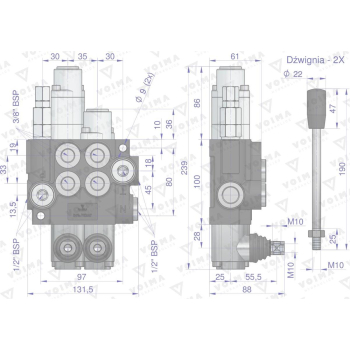 Rozdzielacz hydrauliczny 2-sekcyjny 40L (1-sekcja pływająca)  VOIMA-50130