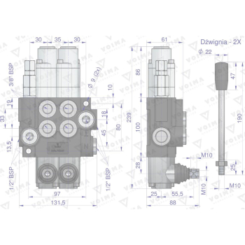 Rozdzielacz hydrauliczny 2-sekcyjny 40L (2 sekcje - pływające) VOIMA-50132