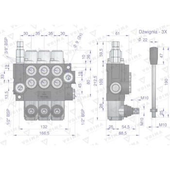 Rozdzielacz hydrauliczny 3-sekcyjny 40L VOIMA-50134